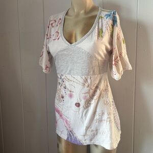 Y2k Vintage Adore Brand Abstract Graphic Babydoll Top